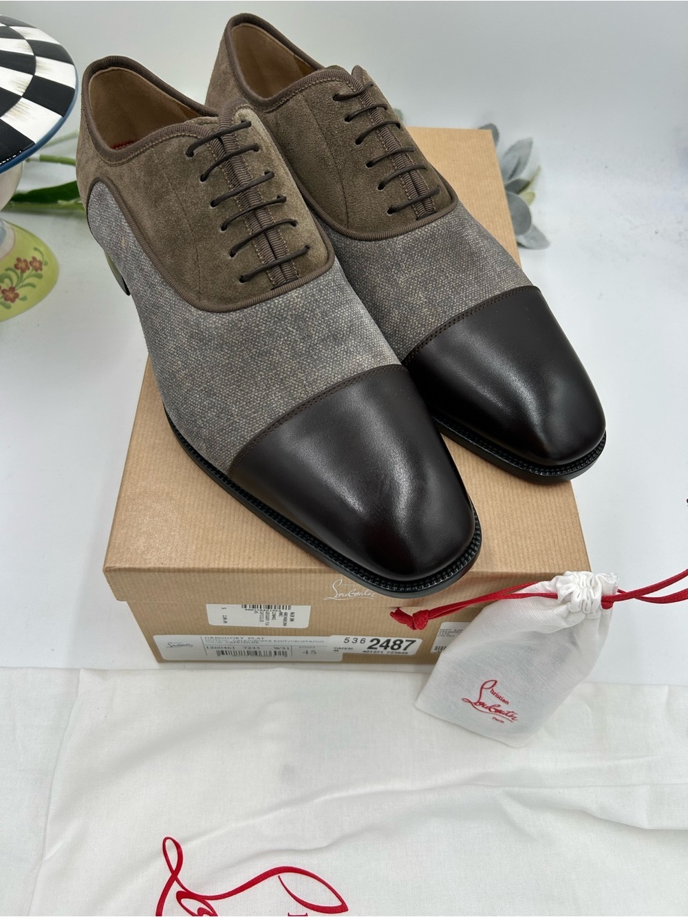 Men's Christian Louboutin,Greggo leather and fabric Oxford size 45 made in Italy
